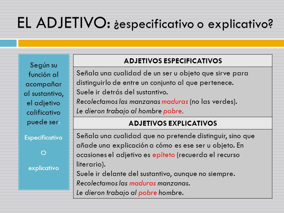 adjetivos especificativos y explicativos